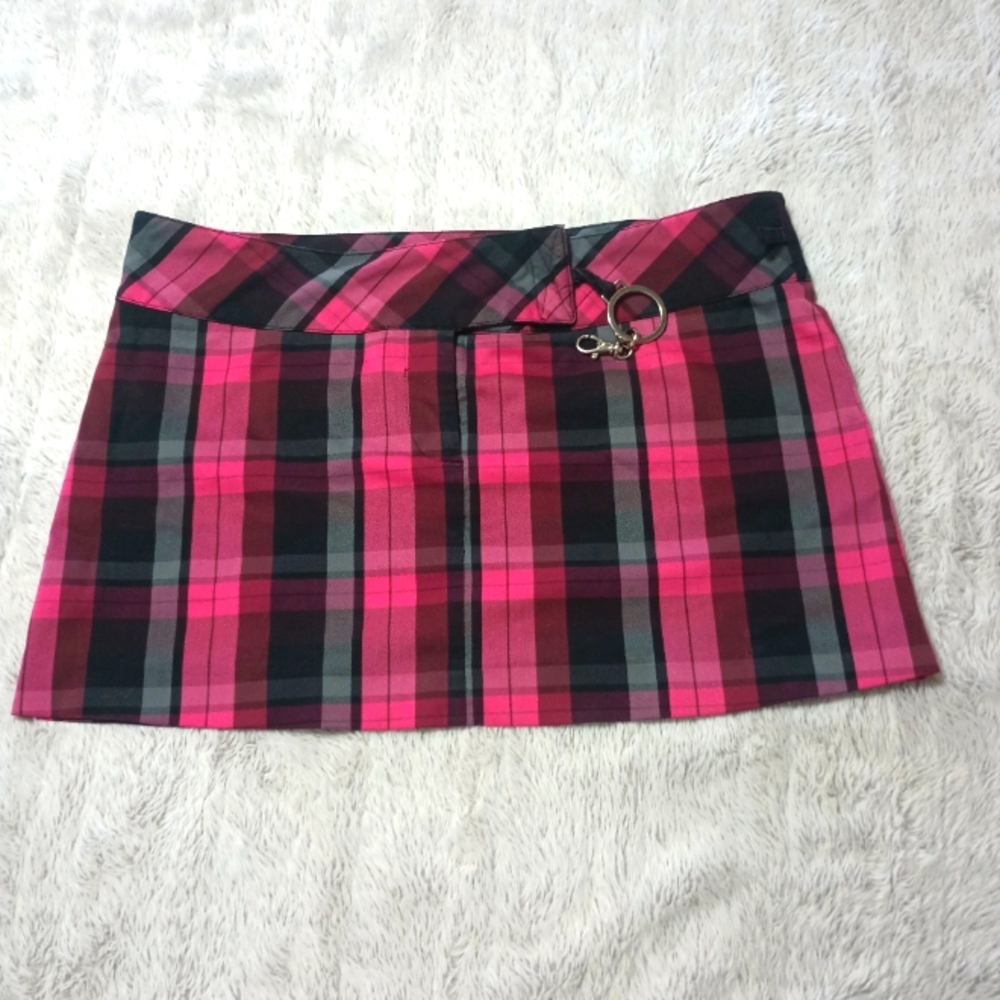 Vintage Retro Y2K Wet Seal Plaid Pink & Black Women's Mini Skirt Size 9.